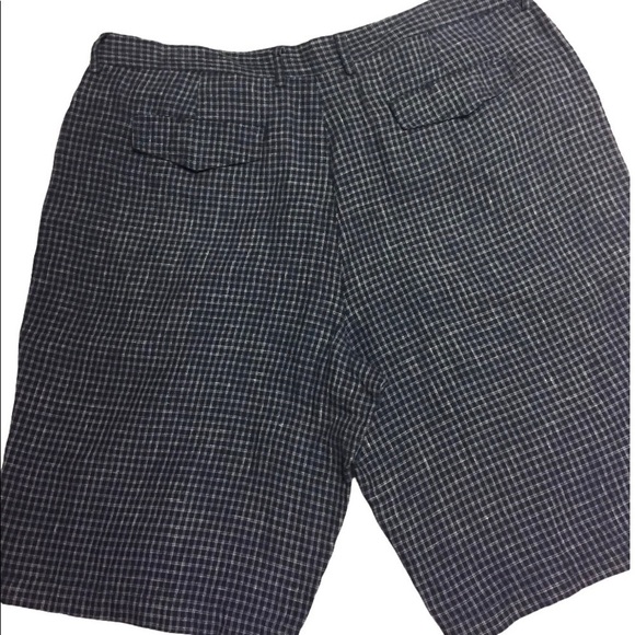 Linen 100% navy micro white plaid short front pockets back flap pockets waist 40 - Picture 8 of 8
